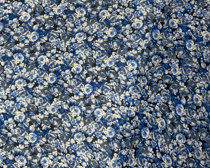 3 YD PC-Blue-Black-Multi Poly Floral Printed Dobby Chiffon Woven Fabric