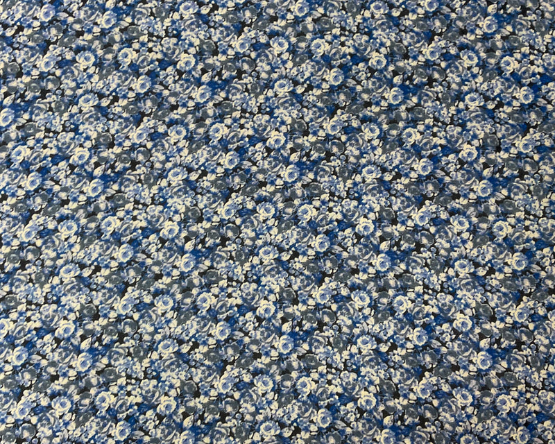 3 YD PC-Blue-Black-Multi Poly Floral Printed Dobby Chiffon Woven Fabric
