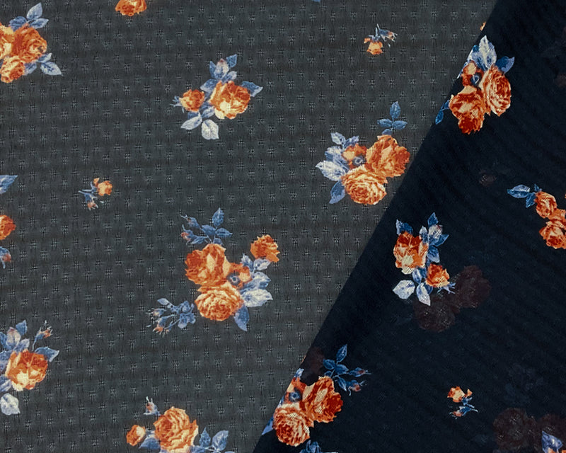 Blue-Red-Multi Poly Floral Printed Dobby Chiffon Woven Fabric