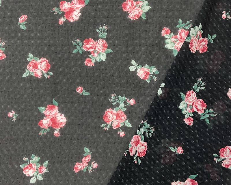 Black-Red-Multi Poly Floral Printed Dobby Chiffon Woven Fabric