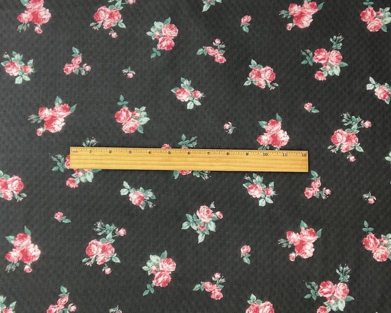 Black-Red-Multi Poly Floral Printed Dobby Chiffon Woven Fabric