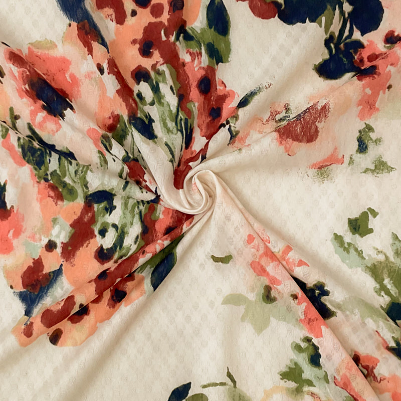 1 3/4 YD PC-White-Multi Poly Floral Print Ogee Shape Dobby Chiffon Woven Fabric