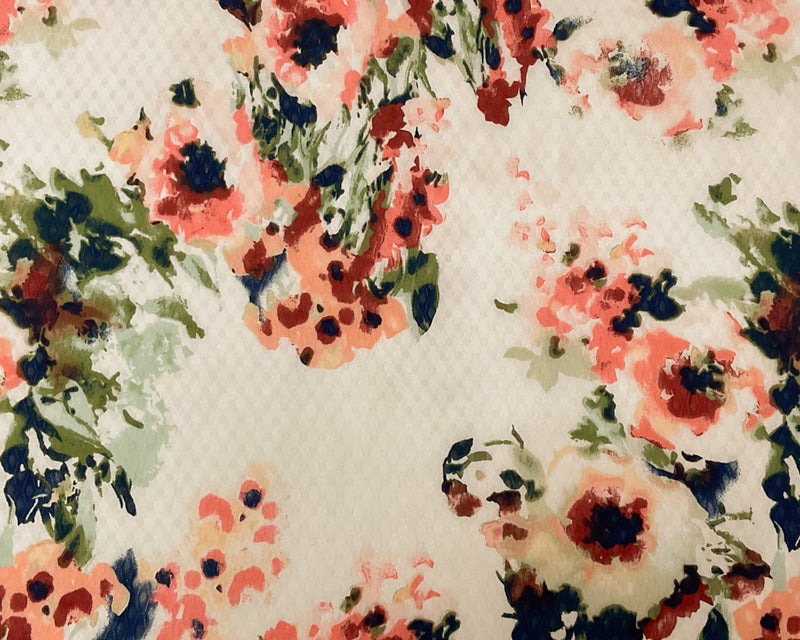 1 3/4 YD PC-White-Multi Poly Floral Print Ogee Shape Dobby Chiffon Woven Fabric