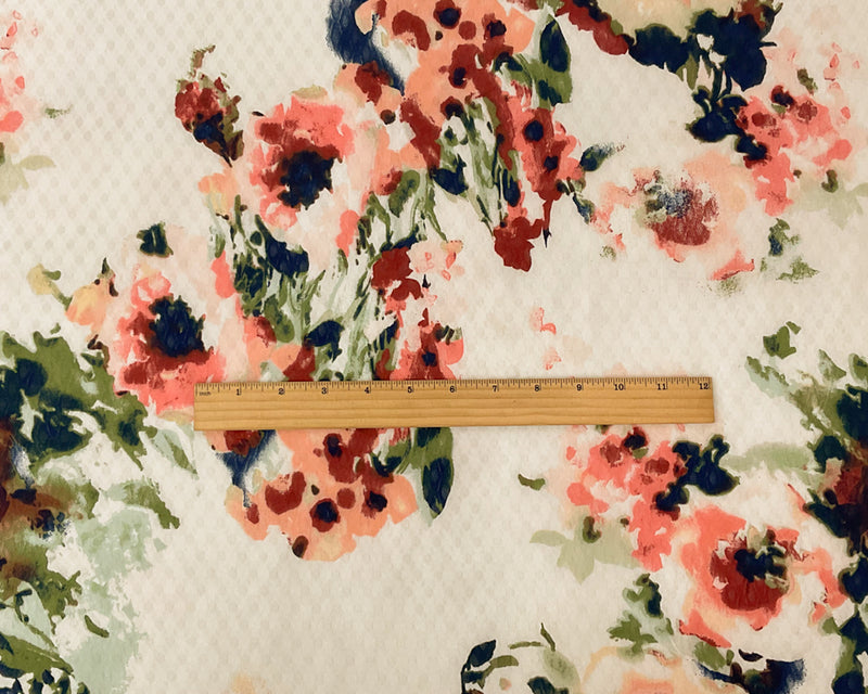 2 YD PC-White-Multi Poly Floral Print Ogee Shape Dobby Chiffon Woven Fabric