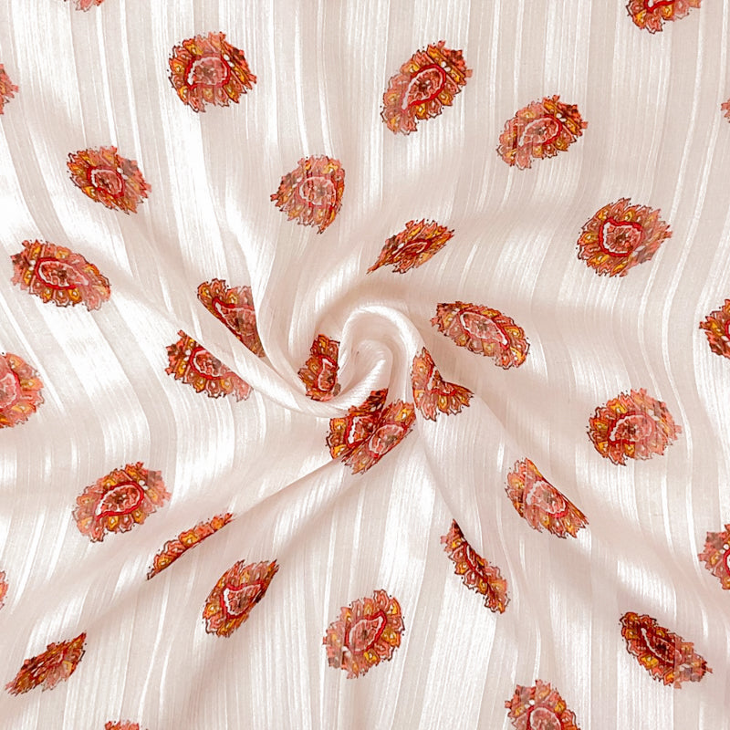 Pink-Multi Poly Paisley Printed Stripe Satin Chiffon Woven Fabric