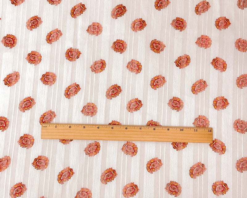 Pink-Multi Poly Paisley Printed Stripe Satin Chiffon Woven Fabric