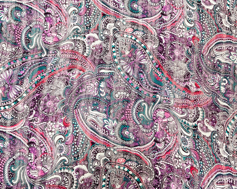 Purple-Multi Poly Paisley Print Satin Stripe Chiffon Woven Fabric