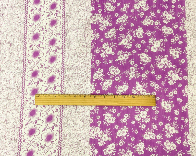 Purple-White Poly Floral Printed Yoryu Chiffon Woven Fabric
