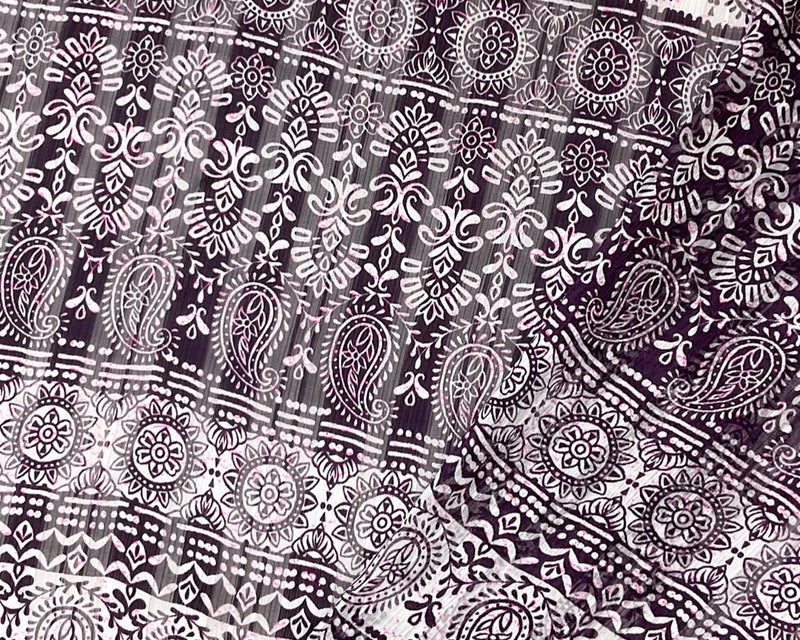 Purple-Multi Poly Paisley Print Satin Stripe Chiffon Woven Fabric