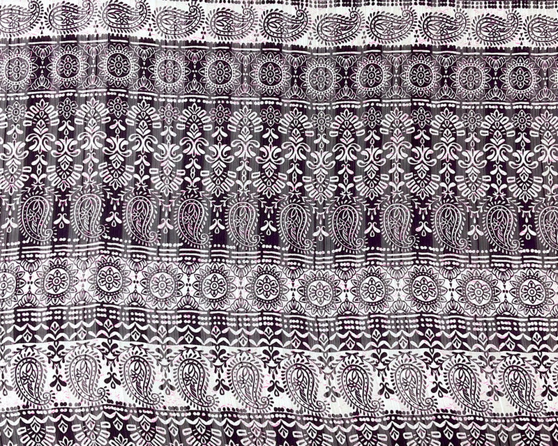 Purple-Multi Poly Paisley Print Satin Stripe Chiffon Woven Fabric