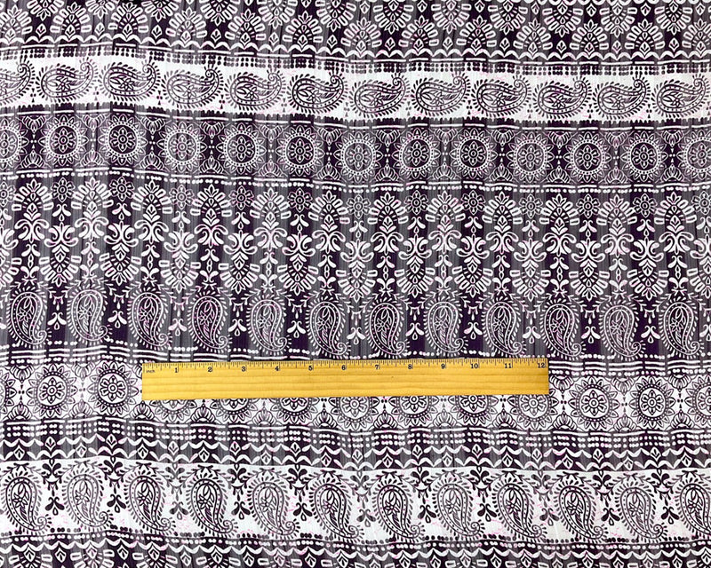 Purple-Multi Poly Paisley Print Satin Stripe Chiffon Woven Fabric