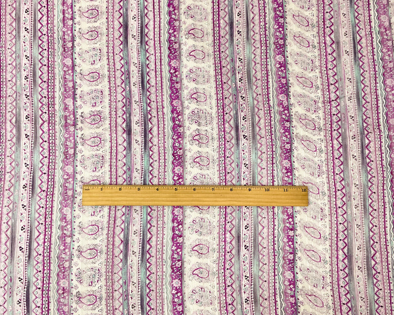 Purple-Multi Paisley Printed Satin Stripe Chiffon Woven Fabric