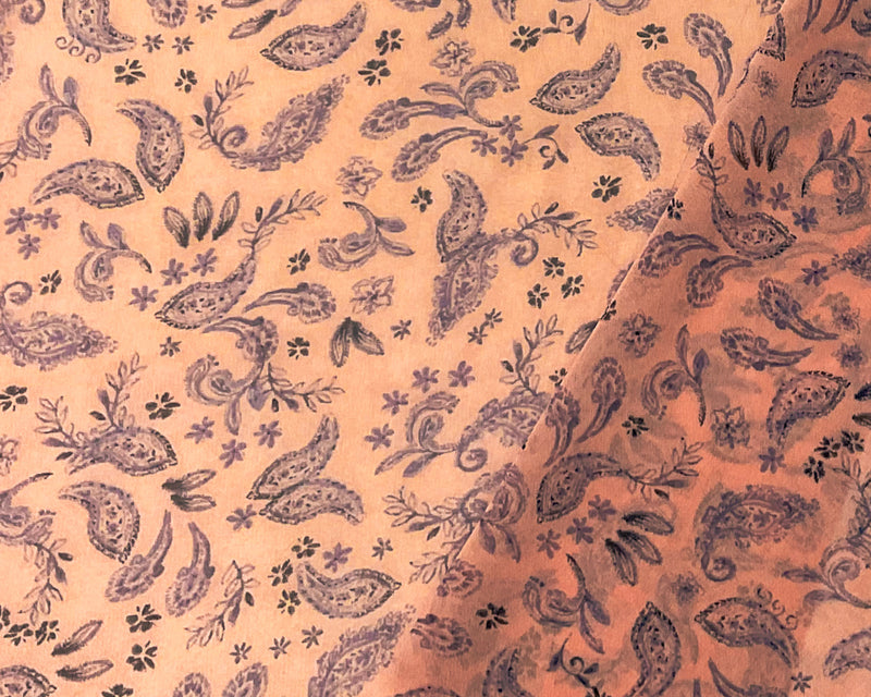 Pink-Multi Poly Paisley Printed Pebble Chiffon Woven Fabric