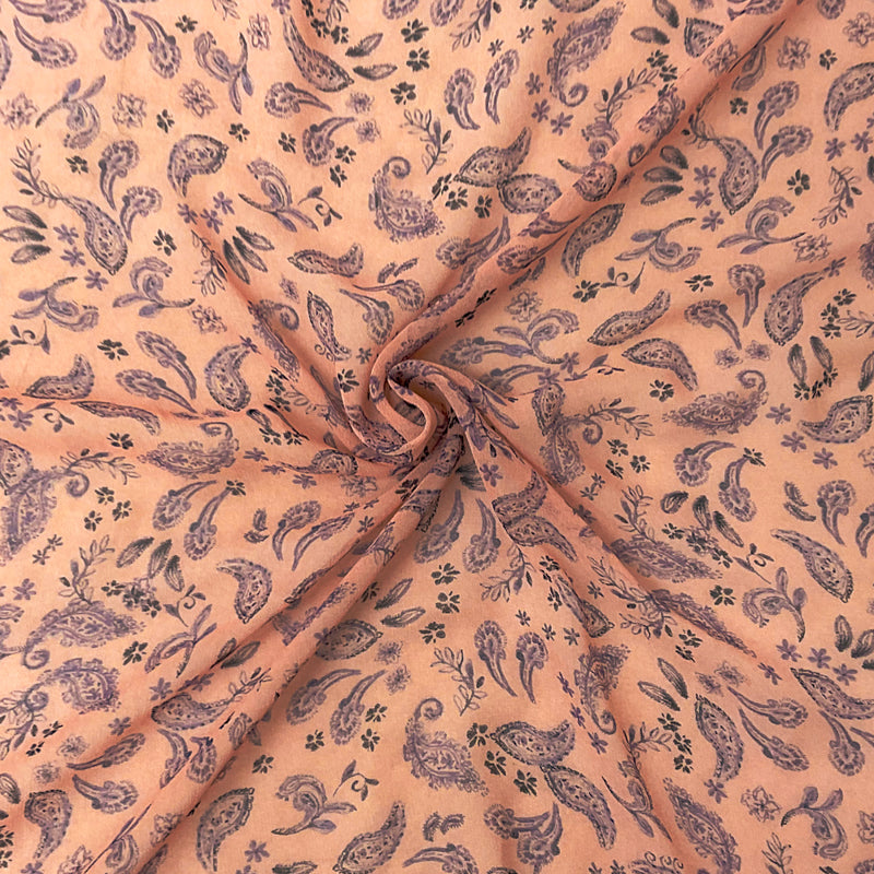Pink-Multi Poly Paisley Printed Pebble Chiffon Woven Fabric