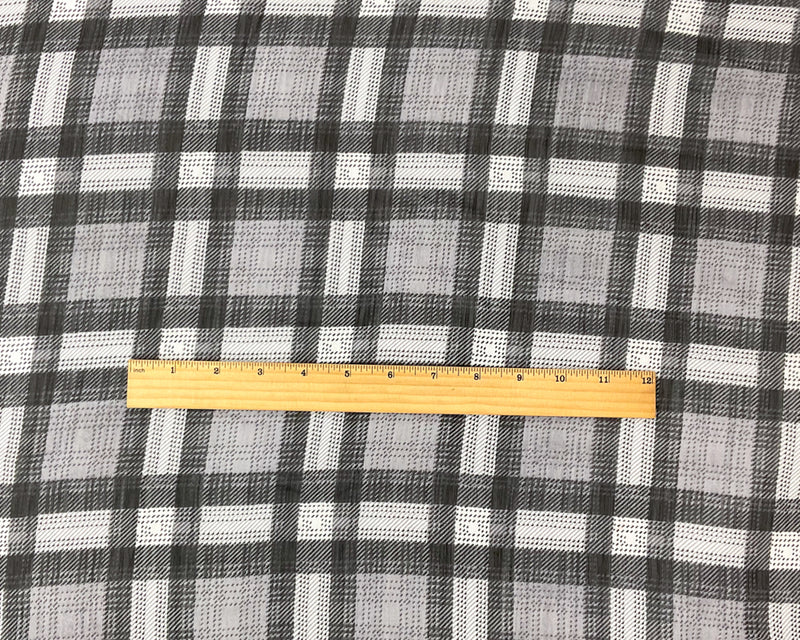Black-White Poly Plaid Printed Yoryu Chiffon Woven Fabric