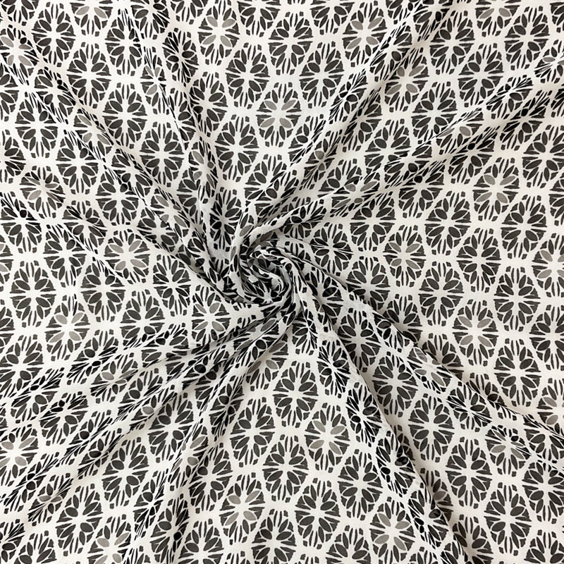 Black-White-Gray Poly Tile Floral Printed Chiffon Woven Fabric