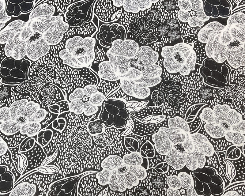 1 3/8 YD PC-Black-White Poly Floral Printed Crepe Chiffon Woven Fabric