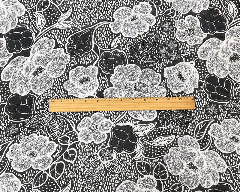 1 3/8 YD PC-Black-White Poly Floral Printed Crepe Chiffon Woven Fabric