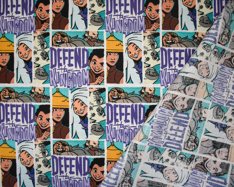 Aqua Teal-Multi Cotton Raya Comic Look Printed Quilting Woven Fabric