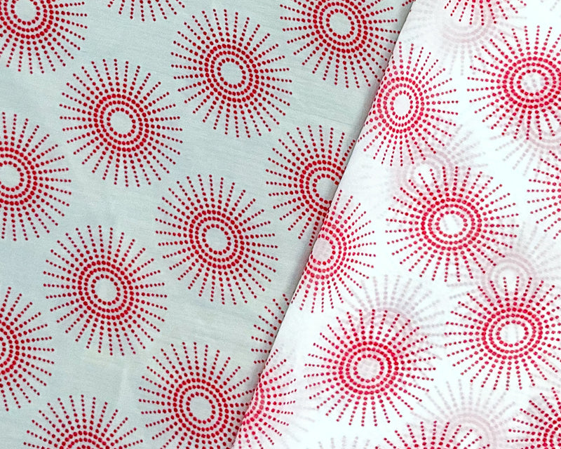 White-Red Poly Abstract Printed Chiffon Woven Fabric