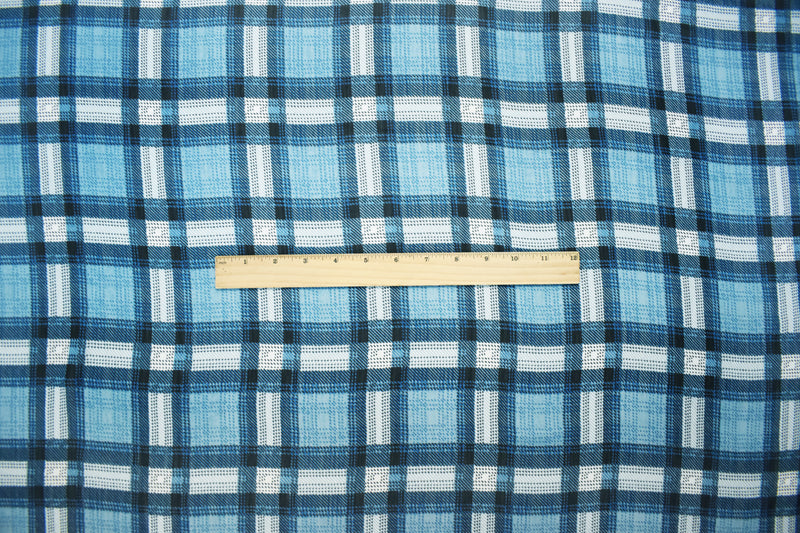 4 YD PC-Blue-Black-Multi Poly Plaid Printed Yoryu Chiffon Woven Fabric