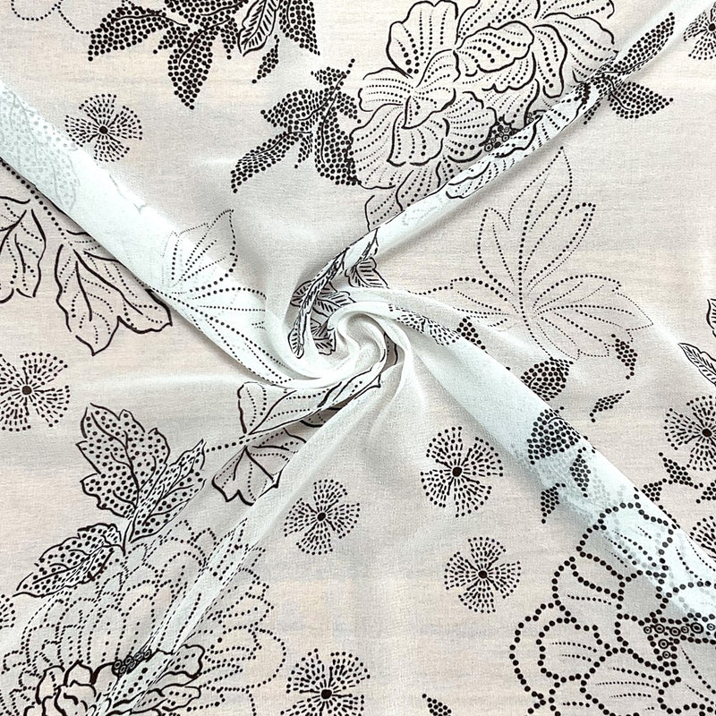 White-Black Poly Floral Printed Chiffon Woven Fabric
