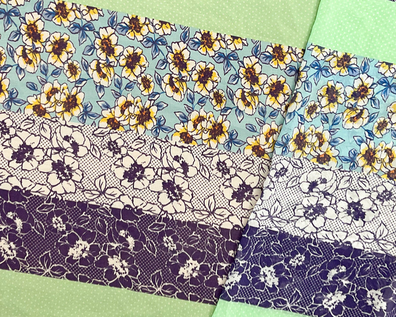 Blue-Green-Multi Poly Stripe Floral Printed Chiffon Woven Fabric