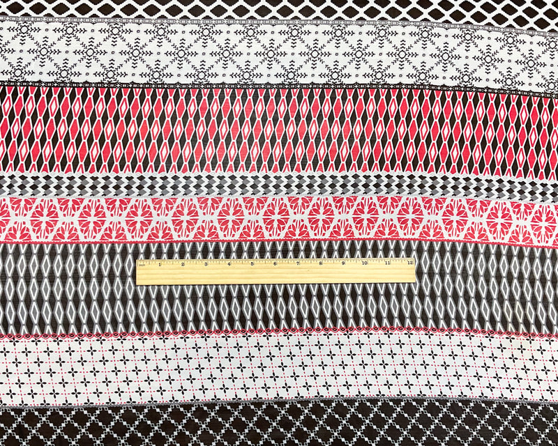 Red-White-Multi Poly Multi Pattern Printed Chiffon Woven Fabric