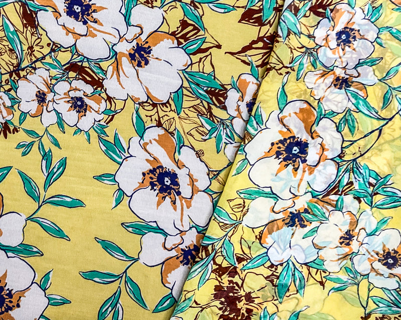 Yellow-Green-Multi Poly Floral Printed Chiffon Woven Fabric