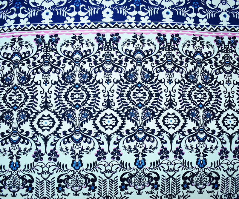 Blue-Multi Poly Abstract Floral Printed Moss Crepe Woven Fabric