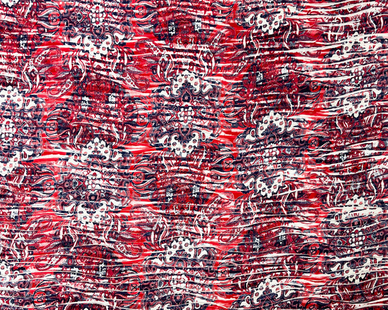 Red-Multi Poly Paisley Baroque Printed Knife Pleat Knit Fabric