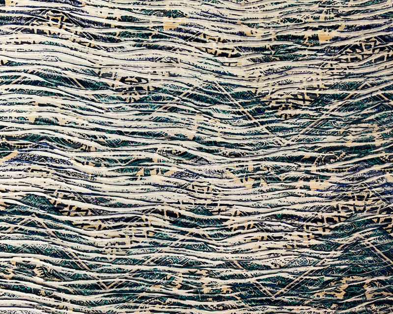 Blue-Turquoise-Multi Poly Chevron Printed Knife Pleat Knit Fabric
