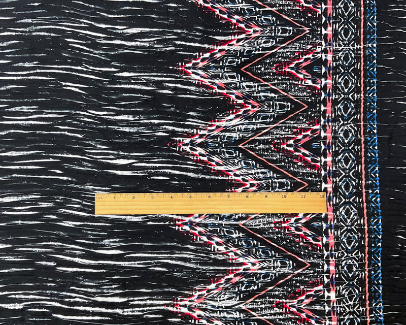 Black-Blue-Multi Poly Chevron Border Printed Knife Pleat Knit Fabric