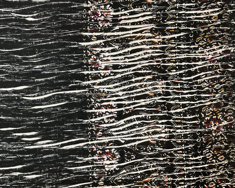 Black-Multi Poly Baroque Border Printed Knife Pleat Knit Fabric