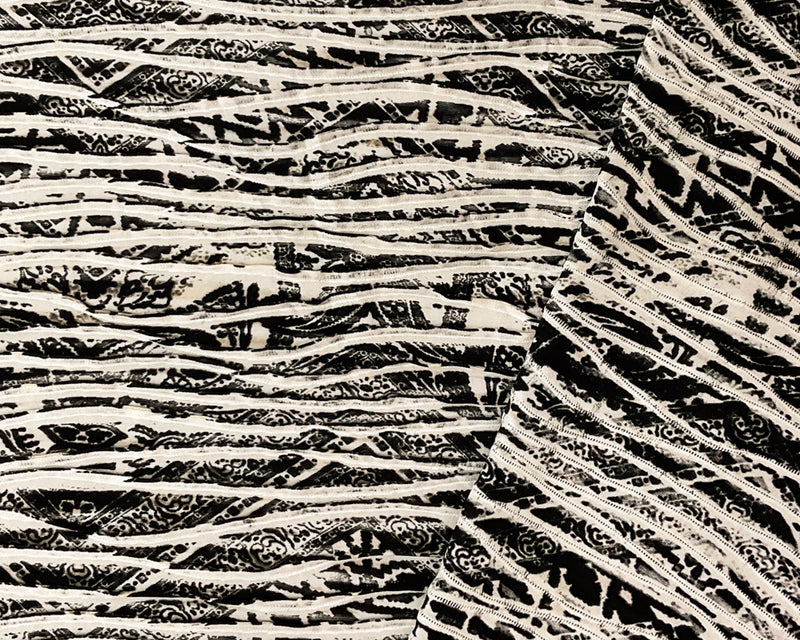 Black-Gray-Multi Poly Chevron Printed Knife Pleat Knit Fabric