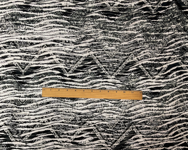 Black-White-Multi Poly TieDye Chevron Print Knife Pleat Knit Fabric