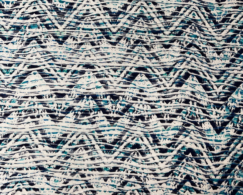 Blue-Multi Poly Tie Dye Chevron Printed Knife Pleat Knit Fabric