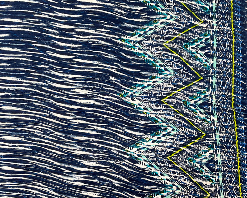 Blue-Turquoise Poly Chevron Border Print Knife Pleat Knit Fabric
