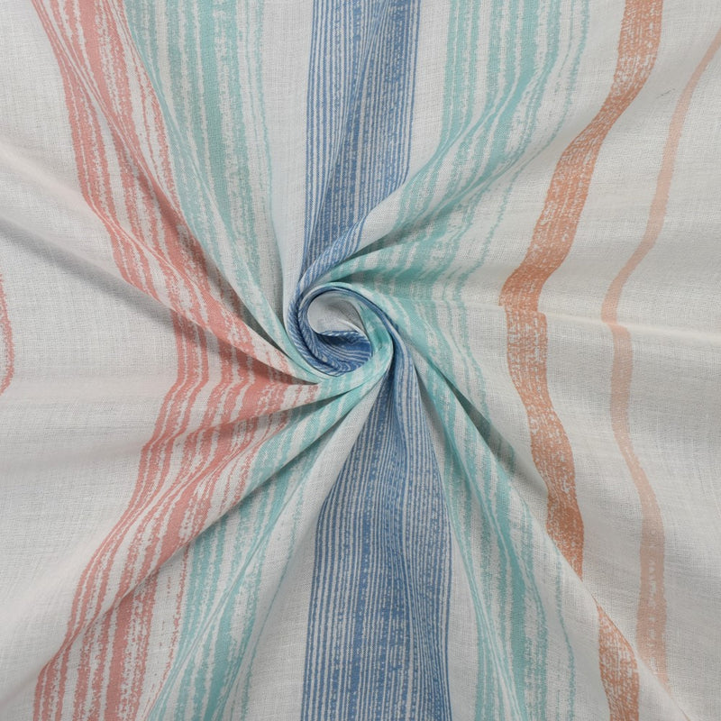 White-Peach-Blue Cotton Famous Maker Vertical Stripe Print Batiste Fabric