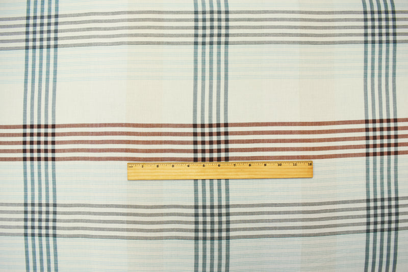 Off-White-Teal Multi Cotton Famous Maker Plaid Gauze Woven Fabric