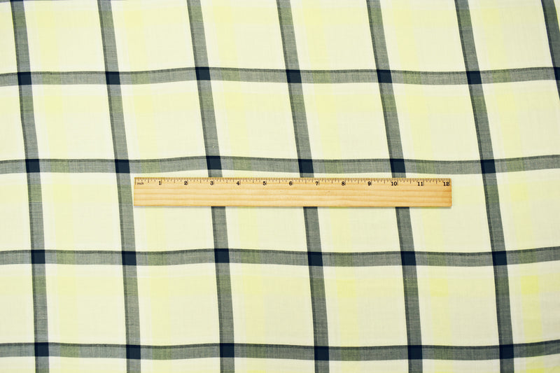 White-Yellow-Black Rayon Famous Maker Plaid Twill Woven Fabric