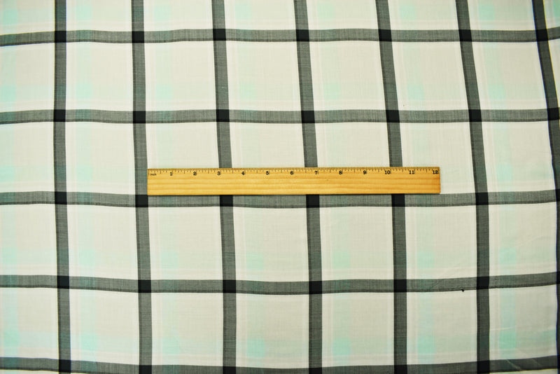 Ivory-Mint-Multi Rayon Famous Maker Plaid Twill Woven Fabric