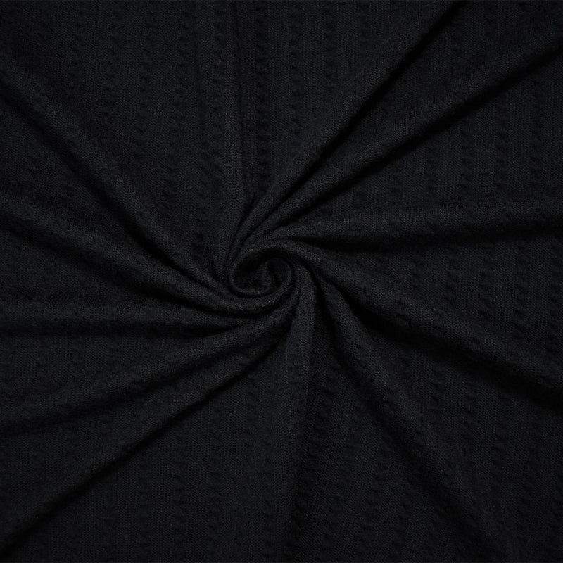 Black Poly Spandex Stretch Cable Texture Knit Fabric