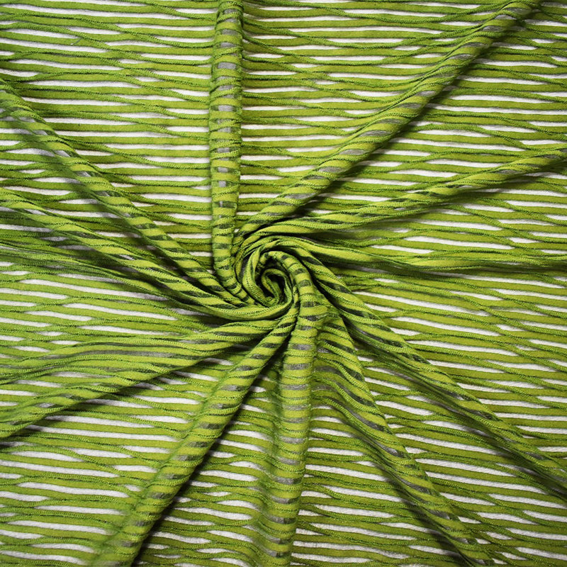 Green Poly Spandex Stretch Abstract Wave Mesh Knit Fabric
