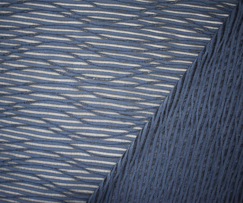 Deep Blue Poly Spandex Stretch Abstract Wave Mesh Knit Fabric