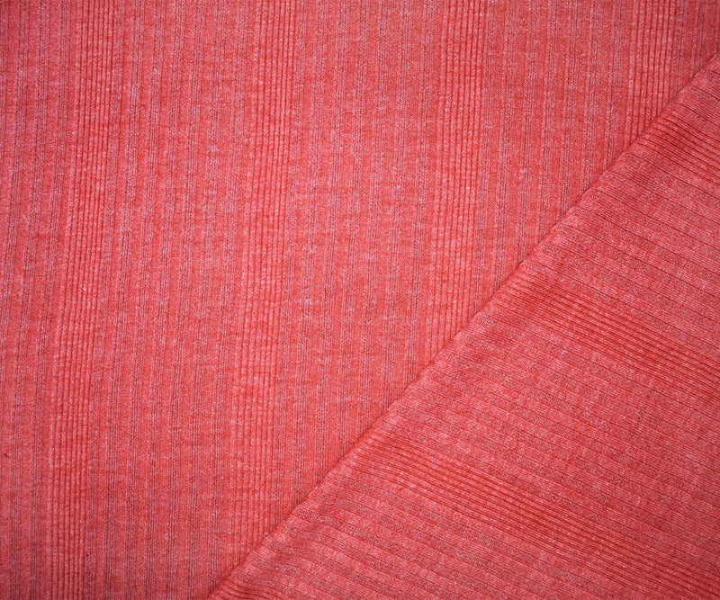 Red-Gray Poly Blend Stretch Irregular Diagnoal Rib Knit Fabric