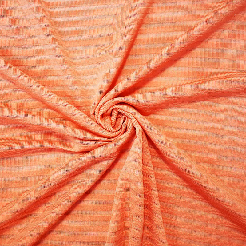 Orange Poly Blend Stretch Stripe Knit Fabric