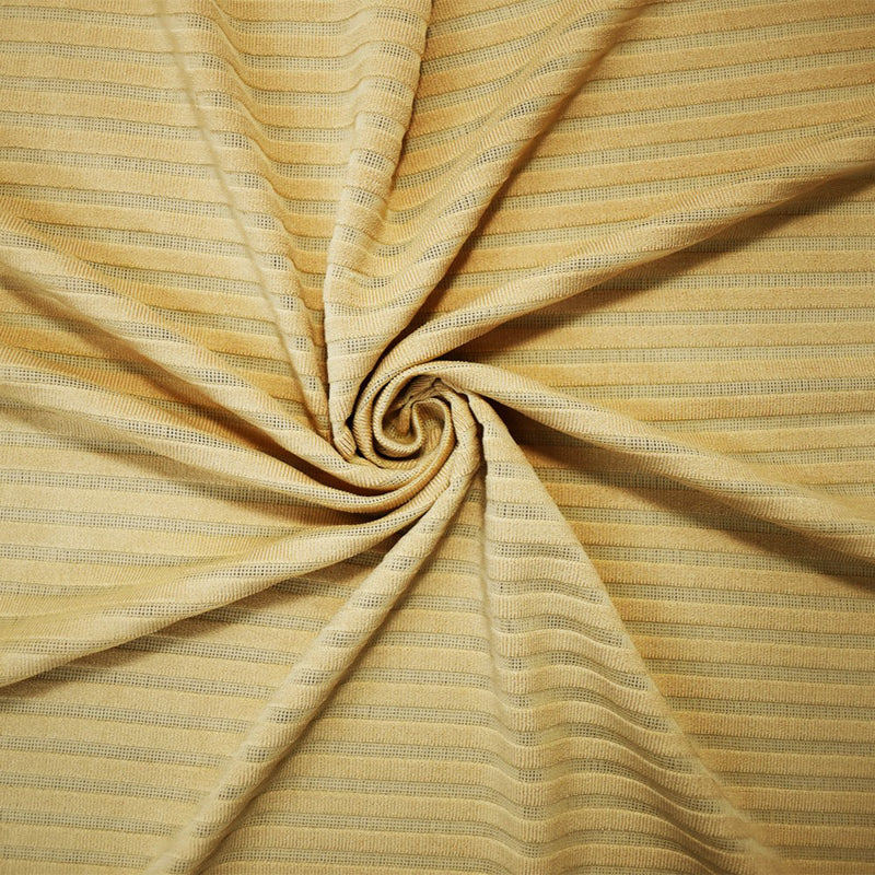 Beige Poly Blend Stretch Stripe Knit Fabric