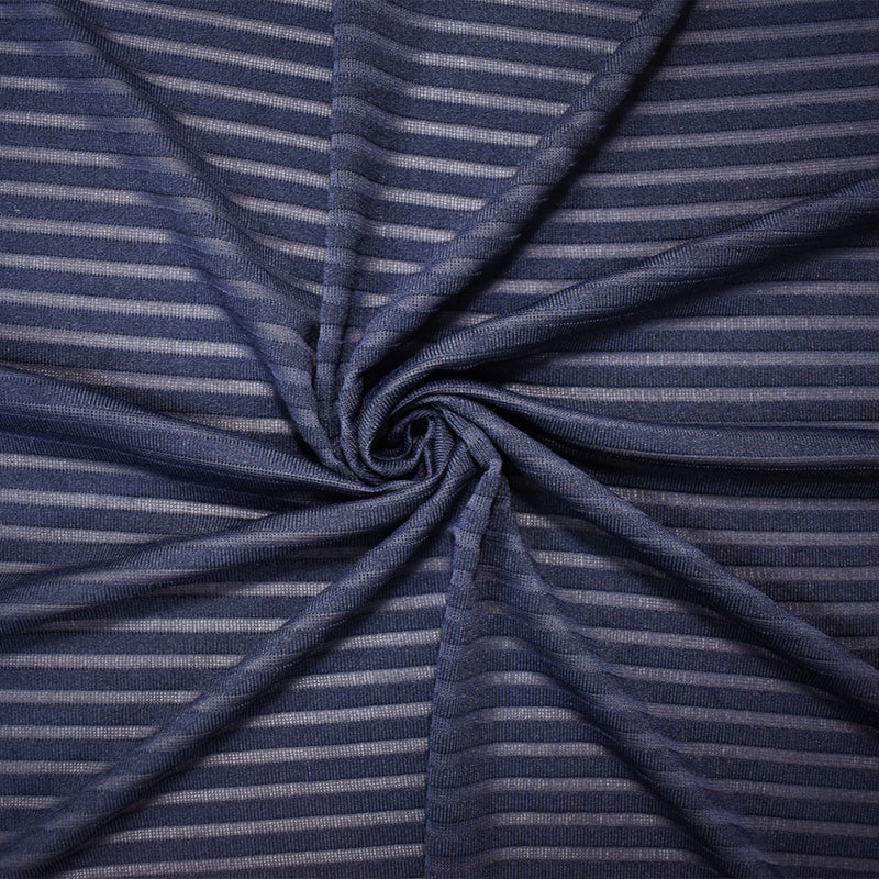 Dark Blue Poly Blend Stretch Stripe Knit Fabric