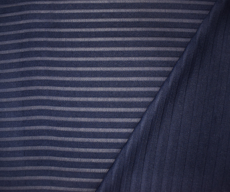 Dark Blue Poly Blend Stretch Stripe Knit Fabric